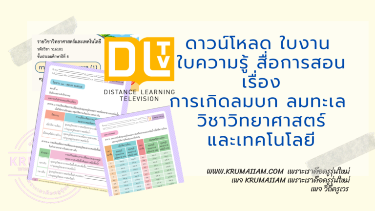 ใบงาน ใบความรู้ สื่อประกอบการสอน เรื่องการเกิดลมบก ลมทะเล วิชาวิทยาศาสตร์และเทคโนโลยี